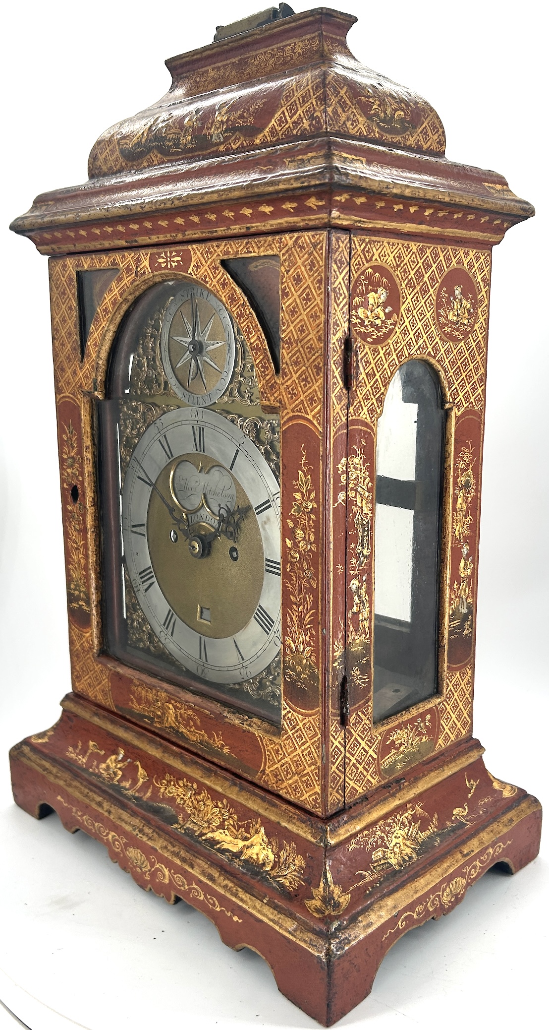 Outstanding Red Chinoiserie English Verge Twin Fusee Bracket Clock – Ca 1760 twin fusee Antique Clocks 12